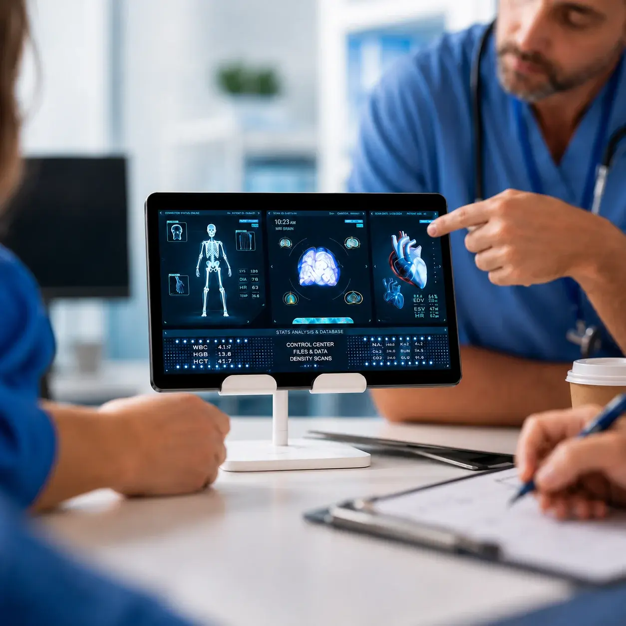Clinician using connected healthcare technology